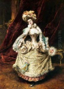 An Elegant Lady Holding A Fan by Eduardo Leon Garrido