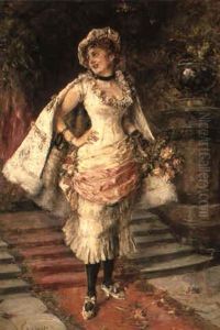 A Young Girl With A Bouquet Of Flowers by Eduardo Leon Garrido