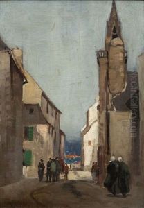 Figures In A Breton Streetscape by Norman Garstin