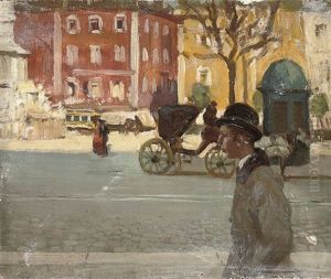 Figures In A City Street by Norman Garstin