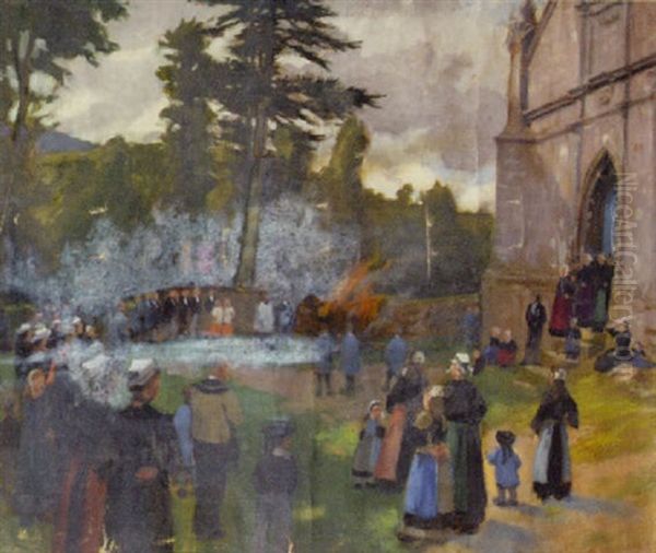 Figures Outside A Church, Brittany - view 1
