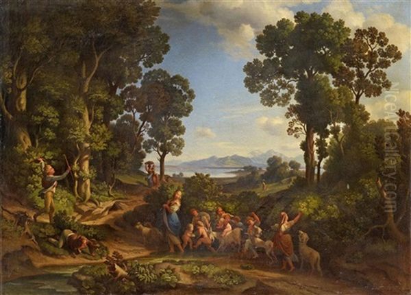 Italian Landscape With Shepherdesses, Children And Goats - view 1