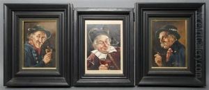 Bavarian Men Drinking (a Group Of Three) by Hermine Gartner