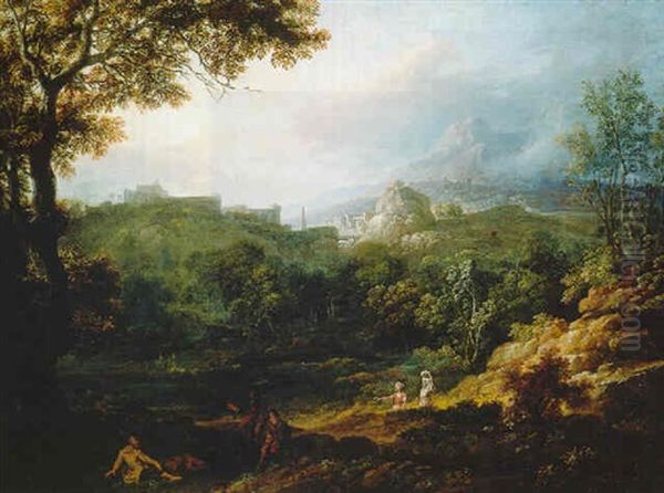 An Italianate Landscape With Figures On A Hillside - view 1