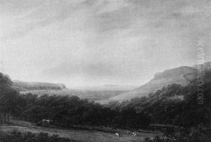Coastel Landscape With Cattle And Sheep In The Foreground And A View Of Lundy Island by Edmund Garvey