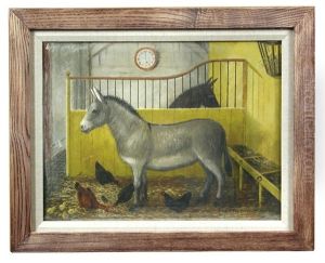 Nathaniel And Patsy, Two Donkeys In A Stable With Chickens