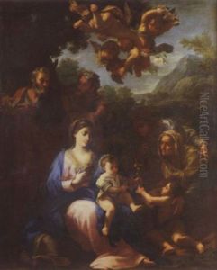 Sainte Famille Entouree De Sainte Elisabeth, Saint Jean Baptiste, Sainte Anne Et Saint Joachim by Luigi Garzi