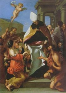 A Bishop Saint Giving Alms To The Poor by Luigi Garzi