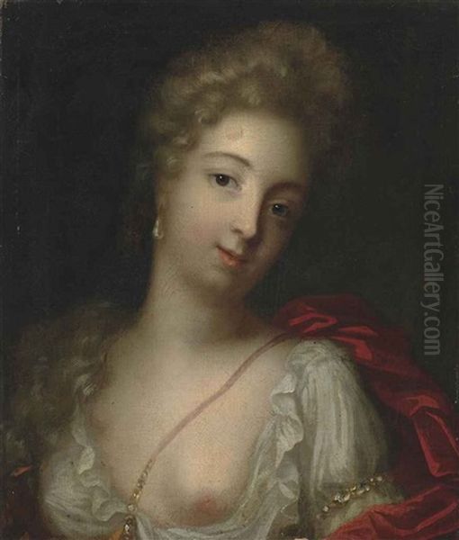 Portrait Of A Lady, Bust-length, In A White Chemise And Red Wrap - view 1