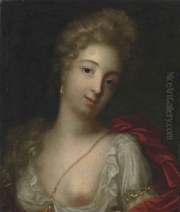 Portrait Of A Lady, Bust-length, In A White Chemise And Red Wrap