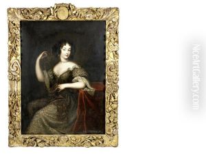 Portrait Of A Lady, Three-quarter-length, Seated, In A Grey Embroidered Dress