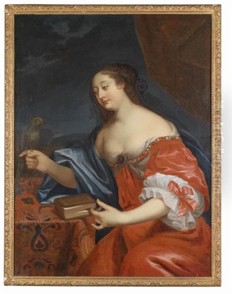 Bildnis Einer Dame In Rotem Kleid Mit Buch Und Papagei - view 1