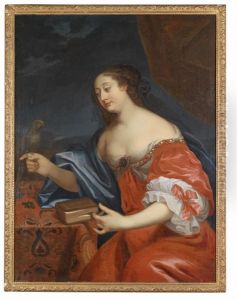 Bildnis Einer Dame In Rotem Kleid Mit Buch Und Papagei