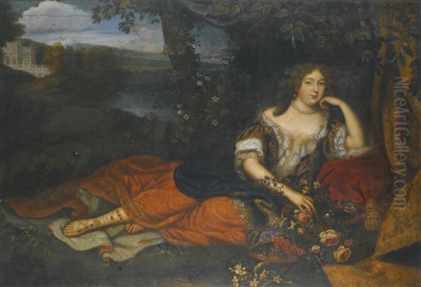 Portrait Of A Court Beauty, Reclining In A Landscape, A Chateau In The Distance - view 1