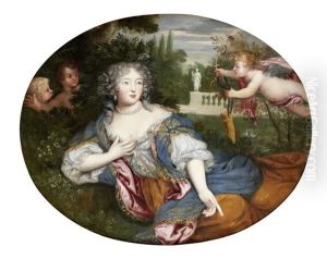 Portrait Of A Young Lady, Three-quarter-length, Traditionally Identified As The Marquise De Montespan, With Two Cupids