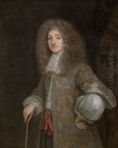 Portrait Of Baptist May In A Silver Embroidered Coat And A White Chemise, Standing Before A Damask Curtain