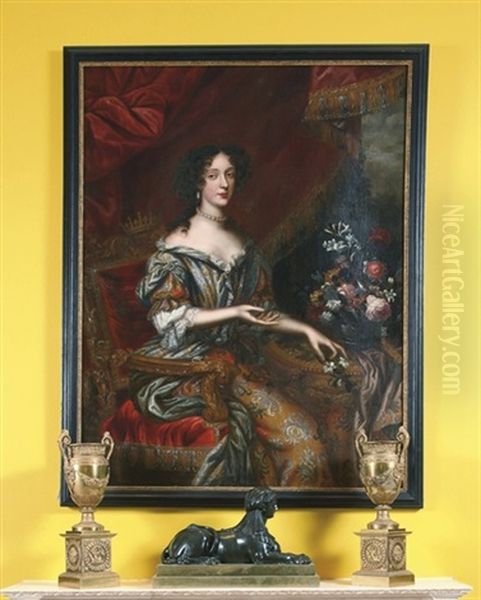 Portrait Of Margarite Louise, Grand Duchess Of Tuscany, In An Embroidered Yellow And Blue Dress - view 1