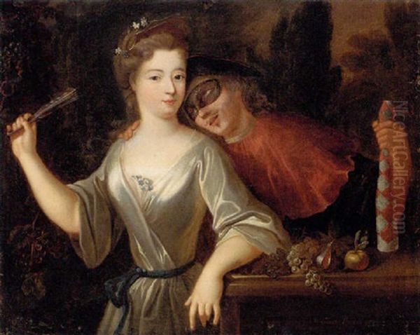 Portrait Of A Lady Courted By A Man In A Mask - view 1