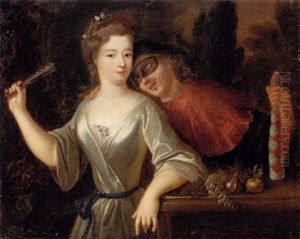 Portrait Of A Lady Courted By A Man In A Mask