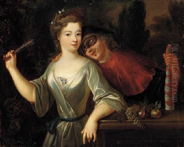 Portrait Of A Lady Courted By A Masked Man - view 1