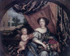 Portrait Of A Bourbon Princess Holding A Basket Of Flowers, Being Presented A Crown By Cupid