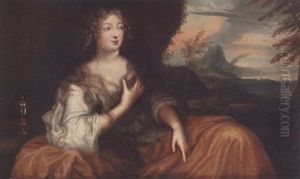 Portrait Of A Lady, Three Quarter Length, As Saint Mary Magdalen, A Landscape Beyond
