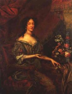 Portrait Of A Lady Seated By A Red Curtain Holding Spary Of Jasmine thumbnail