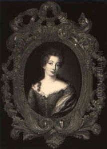 Portrait Of A Lady In A Purple Dress With Gold Embroidery And A Blue Wrap