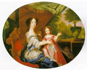 Portrait Of Barbara; Countess Of Castlemaine And Duchess Of Cleveland And Her Daughter Lady Charlotte Fitzroy... by Henri Gascars