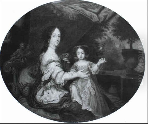 A Portrait Of An Elegant Lady, Believed To Be Barbara, Duchess Of Cleveland, With Her Daughter,...lady...fitzroy... - view 1