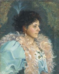 Portrait Of A Lady, Bust-length, In A Blue Dress And Feather Boa by Walter Bonner Gash