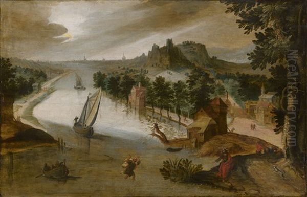 Weite Flusslandschaft Mit Christus Und Dem Wundersamen Fischzug Petri - view 1