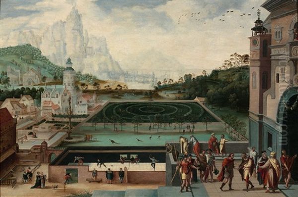 Scenes De L'histoire De David Et Bethsabee Dans Les Jardins D'un Palais Renaissance - view 1