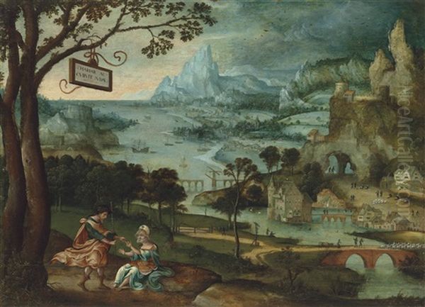 A Panoramic River Landscape With Judah And Tamar - view 1