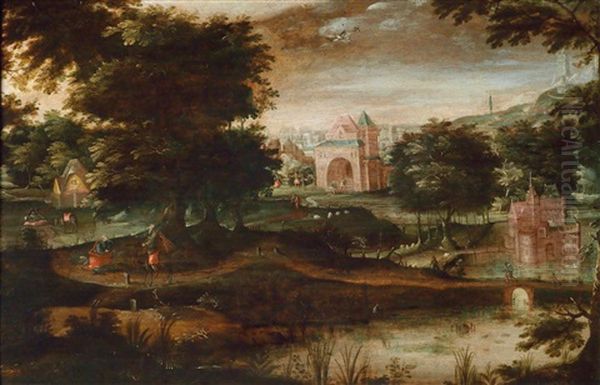 Eine Bewaldete Landschaft Mit Pilgern - view 1