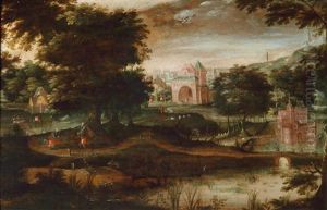 Eine Bewaldete Landschaft Mit Pilgern