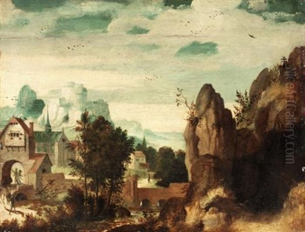 Landscape With A Mountaintop Castle Above A Walled Town - view 1