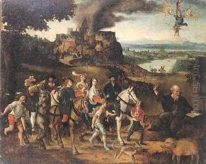La Tentation De Saint Antoine Abbe Dans Un Vaste Paysage De La Campagne Flamande by Lucas Gassel
