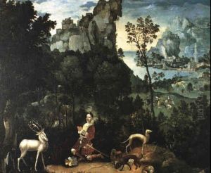 Saint Hubert Dans Un Paysage De Port by Lucas Gassel
