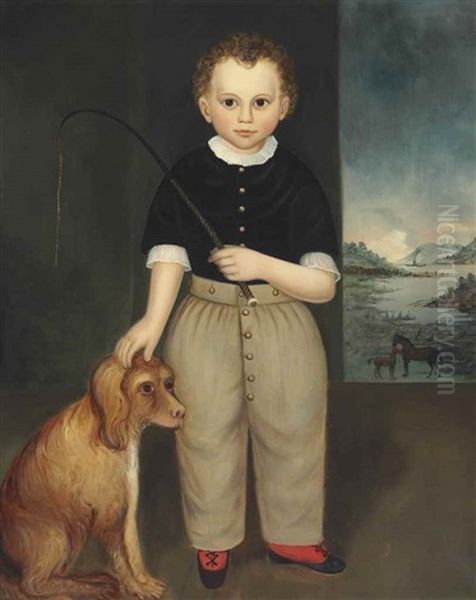 Portrait Of A Young Boy Petting His Spaniel - view 1