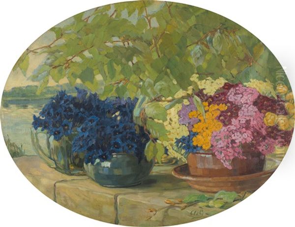 Blumenvasen Auf Einer Balustrade - view 1