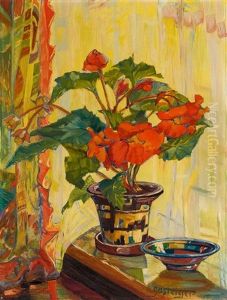 Stilleben Mit Begonientopf by Anna Gasteiger