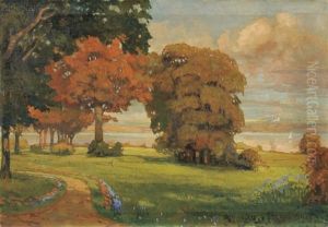 Autumn Landscape By A Lake by Anna Gasteiger