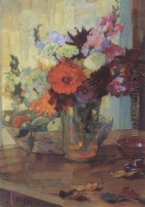 Herbstblumen Mit Obstkorb