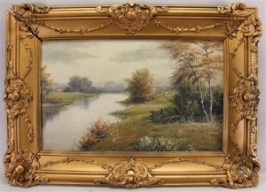 Painting Of A River Landscape by Edwin Gates