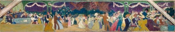 Le Moulin De La Galette (maquette De Decor) (in 4 Panels) (+ Sketch, Verso) - view 1