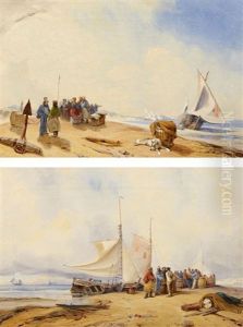 2 Gemalde Mit Fischern An Der Kuste, Vermutlich Helgoland (pair) by Heinrich Gaetke