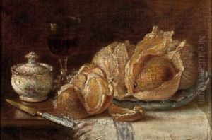 Stillleben Mit Obst, Glas Wein Und Porzellandose