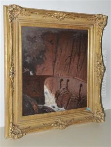 Die Schollenenschlucht Mit Der, 1830 Fertiggestellten, Zweiten Teufelsbrucke by Hermann Gattiker