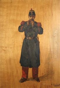 Soldier Smoking A Pipe (+ Soldier Standing With Sword; 2 Works) by Alfred-Emile Gaubault